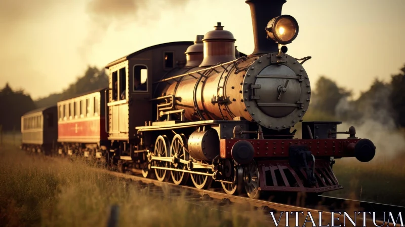 Vintage Steam Locomotive Train in Rural Landscape AI Image