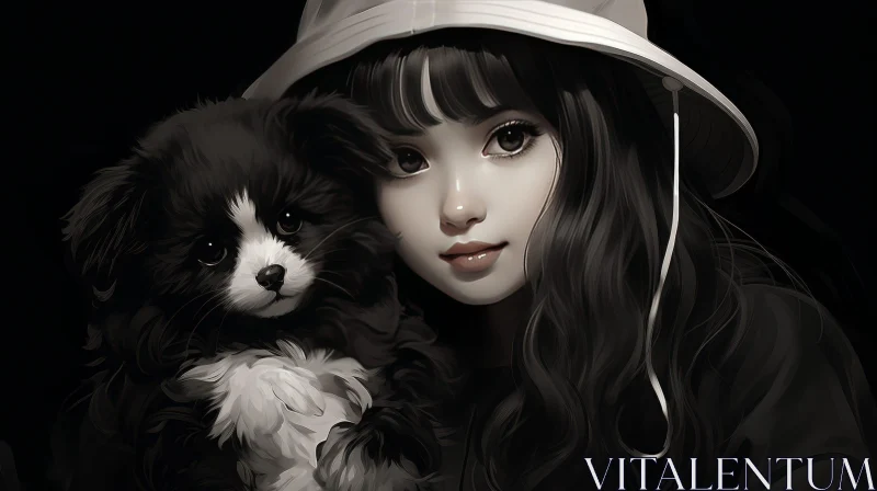 AI ART Young Woman Portrait with Dog