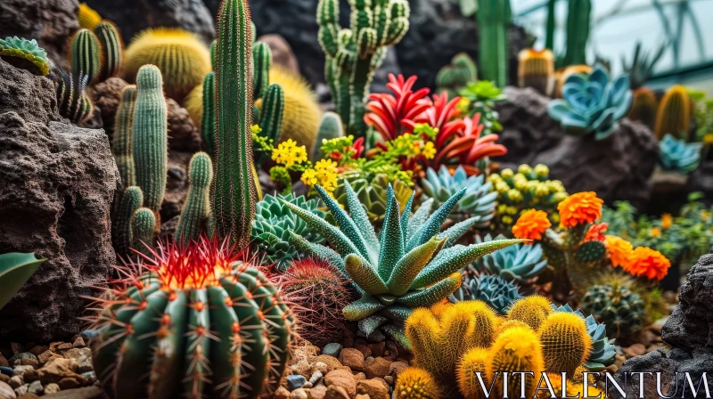 AI ART Cacti and Succulents in Natural Rock Garden