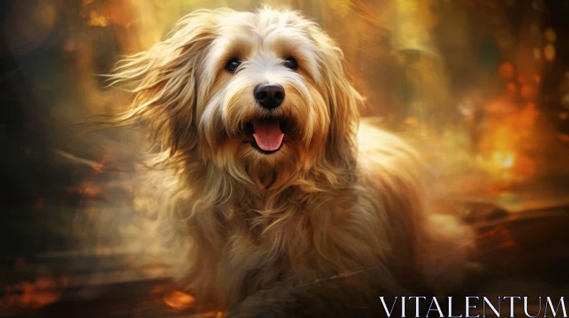 AI ART Cheerful Blonde Dog in Forest - Joyful Pet Photography