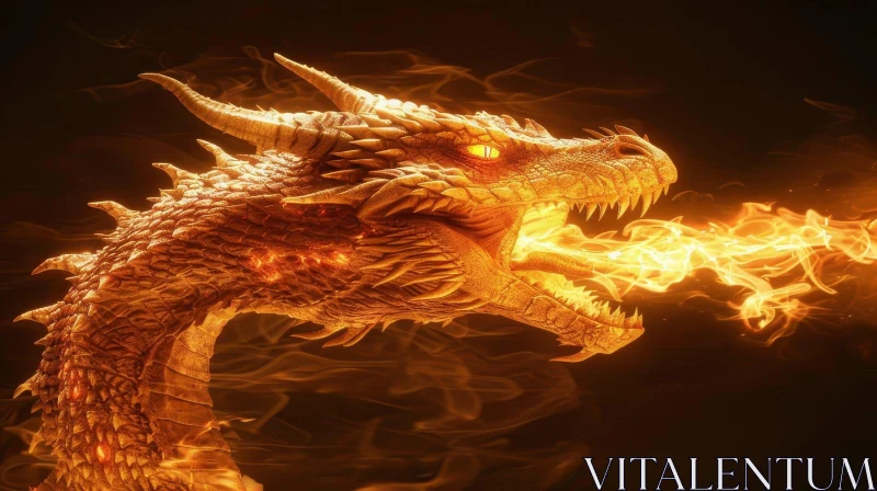 Dragon's Head Digital Painting - Fiery Fantasy Artwork AI Image