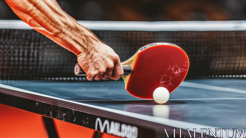 Dynamic Table Tennis Player Hits Ball - Action Shot AI Image