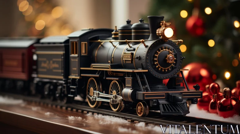 Enchanting Toy Train in Snowy Christmas Setting AI Image