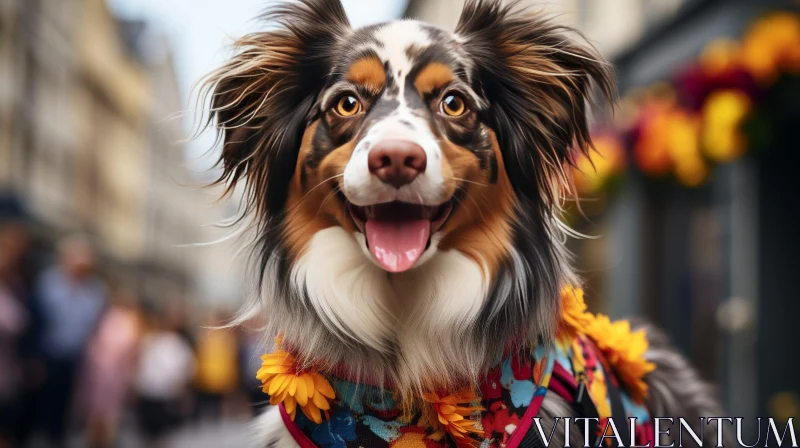 AI ART Happy Australian Shepherd Dog with Tricolor Fur