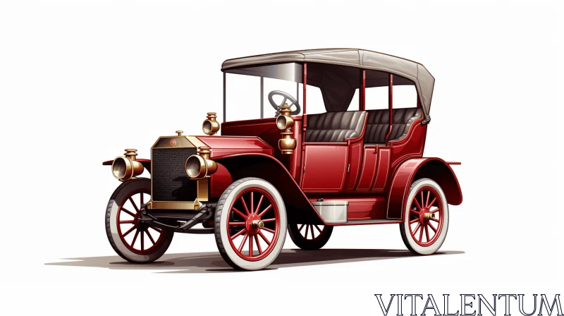 AI ART Stunning Red Old Time Car: Realistic and Detailed Illustration