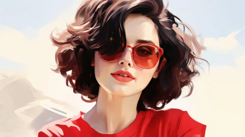 Stylish Woman Portrait with Red Sunglasses