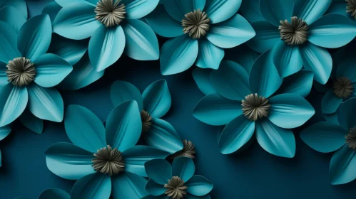 Teal Paper Flowers on Dark Blue Background