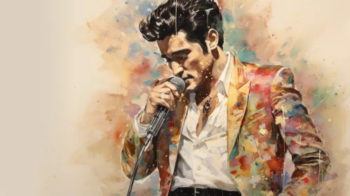 Young Man Singing Watercolor Portrait