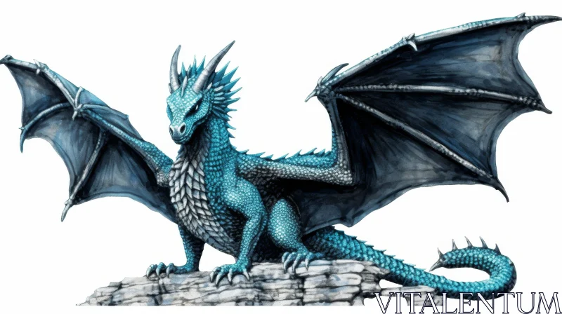 Blue Dragon Fantasy Art in Mountainous Setting AI Image