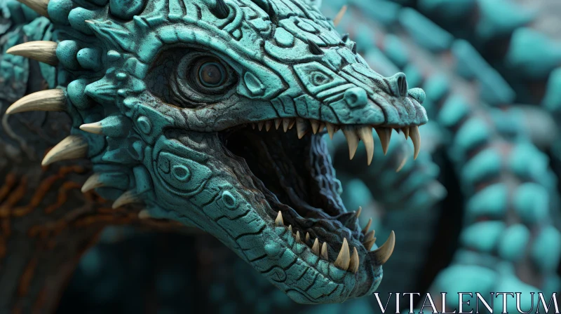 Blue Dragon Head 3D Render - Detailed Fantasy Art AI Image