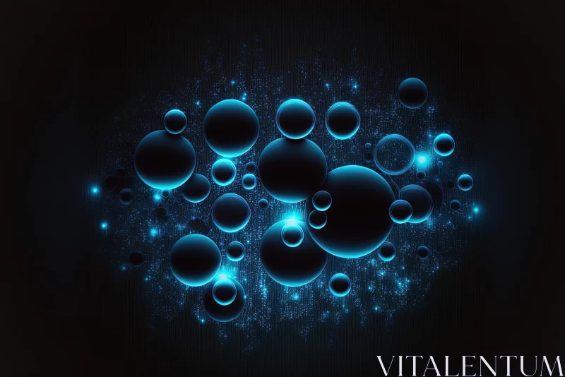 Blue Spheres and Bubbles on Dark Background - Futuristic Glamour AI Image