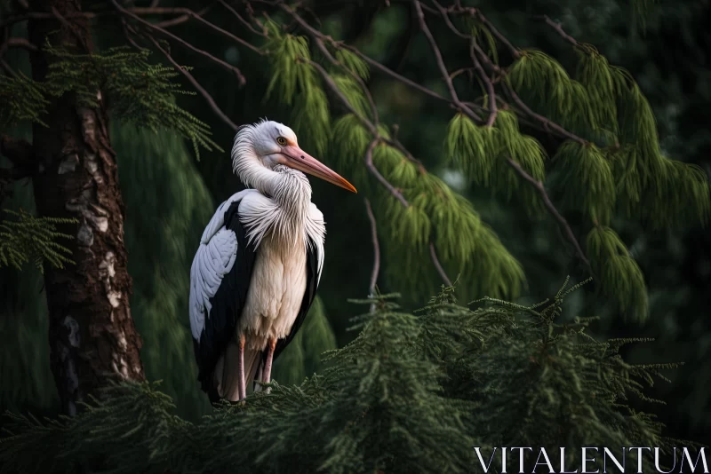 Captivating Black and White Stork Near Tree | Vibrant Nature Art AI Image