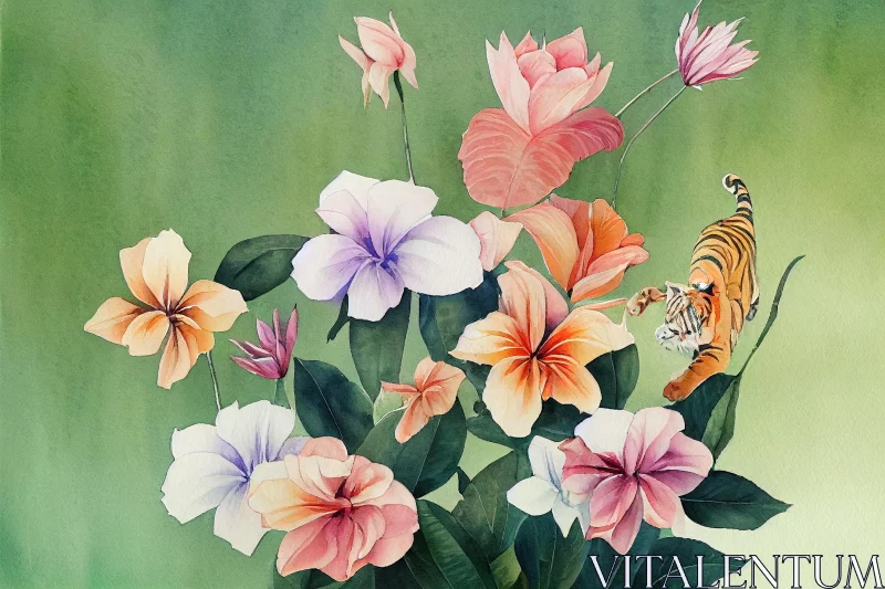 Enchanting Flower Paintings with a Tigress | Dansaekhwa Style AI Image