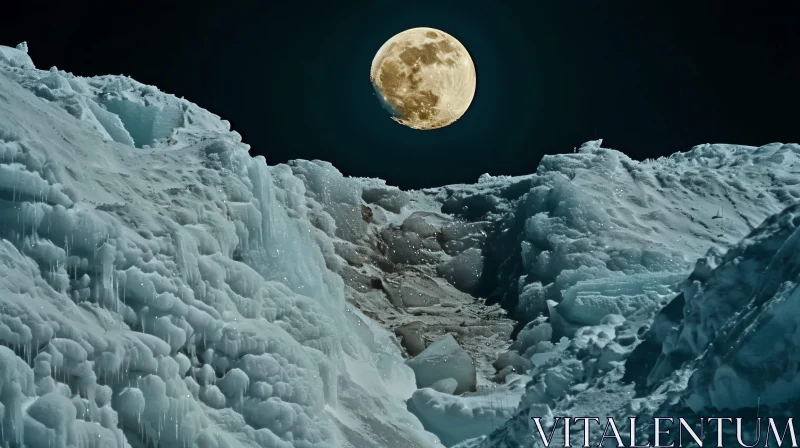 AI ART Full Moon Rising Over Snow-Covered Mountain Landscape