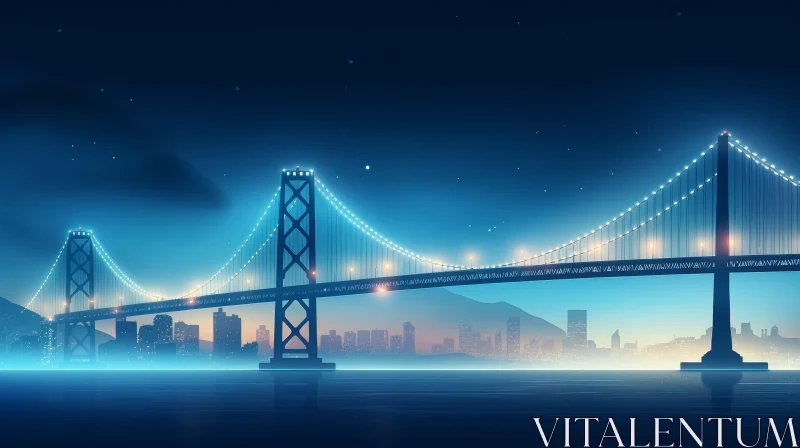 San Francisco Bay Bridge Night Scene AI Image