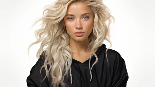 Serious Young Woman with Wavy Blonde Hair