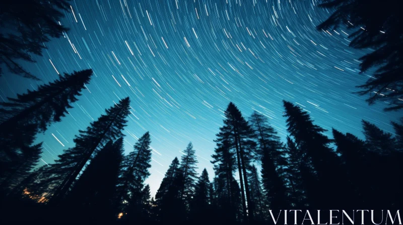 Starry Night Sky and Pine Trees AI Image