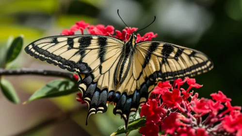 Yellow and Black Butterfly on Red Flowers