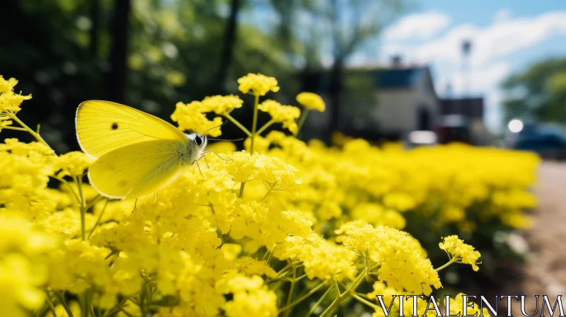 Yellow Butterfly on Flower - Nature Close-up Shot AI Image