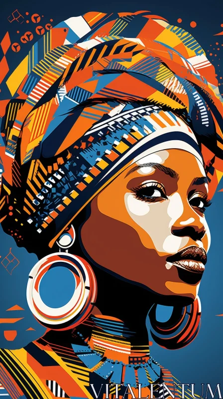 Young African Woman Portrait with Colorful Head Wrap AI Image