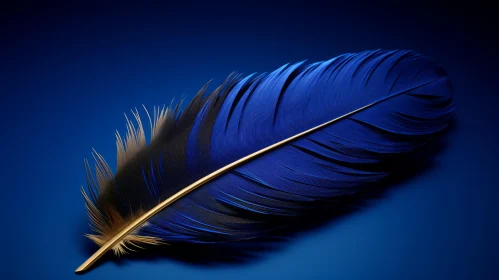Blue Feather with Golden Quill - 3D Rendering