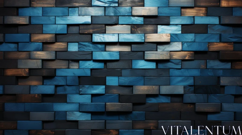 Blue Wooden Wall Staggered Pattern Modern Look AI Image