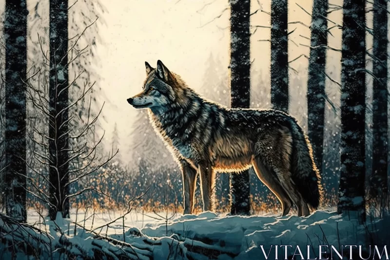 Captivating Wolf in Snowy Woods Digital Art by Yosuf AI Image