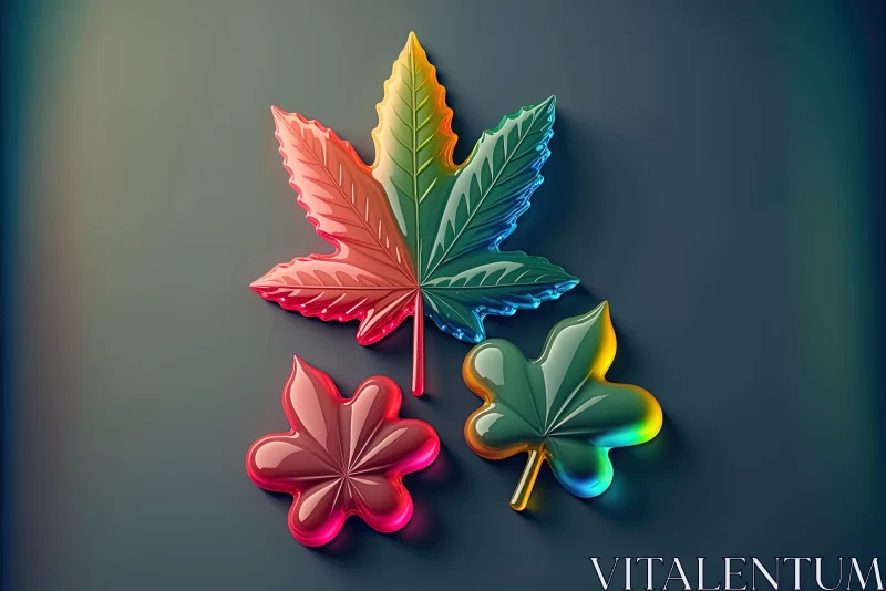 Colorful Abstract Art: Three Marijuana Leaves on Dark Background AI Image
