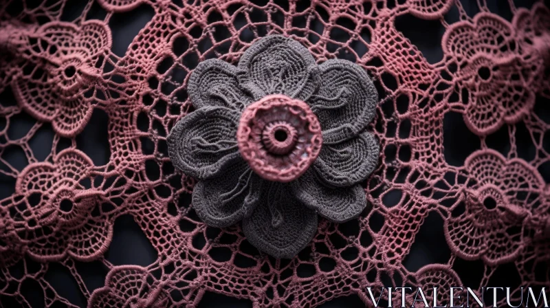 Elegant Pink and Gray Crocheted Doily AI Image