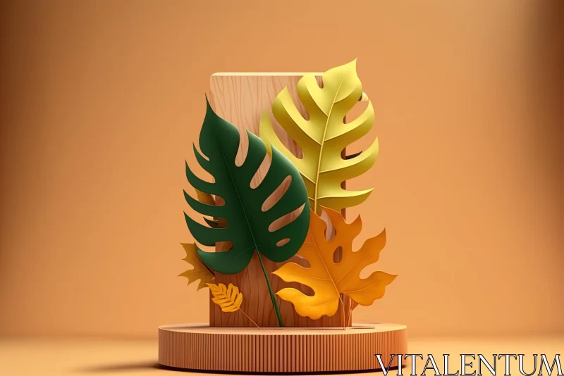 Immersive 3D Wooden Decoration with Tropical Leaves | Award-Winning Art AI Image