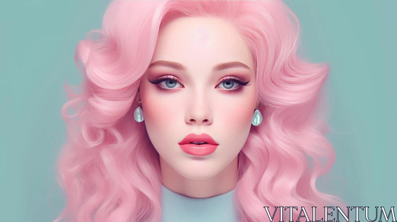 AI ART Pink-Haired Woman Portrait in Blue - Dreamy Feel