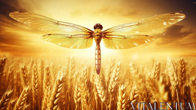 Serene Dragonfly in Golden Wheat Field AI Image