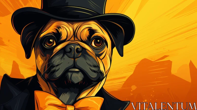 Serious Pug with Top Hat - Digital Painting AI Image