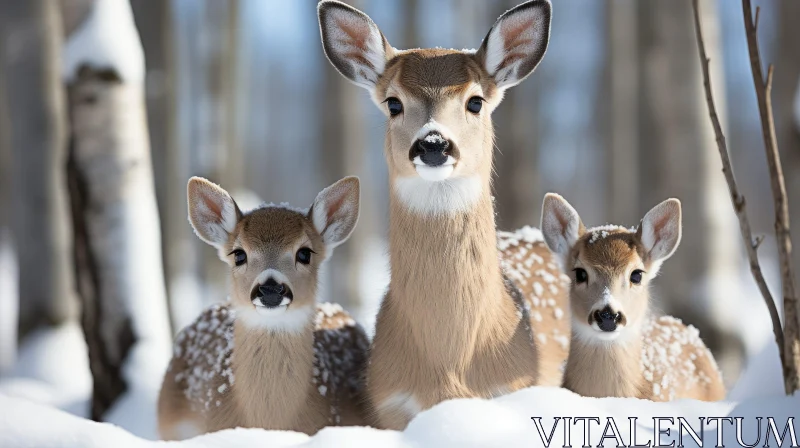 Snowy Deer Trio in Forest AI Image