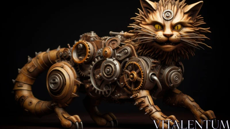 AI ART Steampunk Metal Cat 3D Rendering