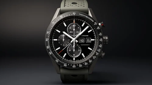 Stylish Black Wristwatch with Date Window and Three Subdials