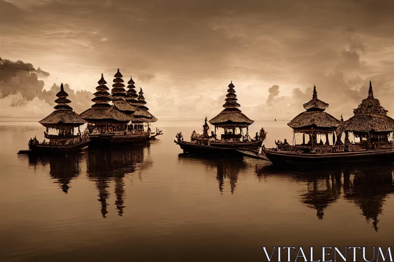 Tranquil Waters: Pagoda Boat in Bali, Indonesia | Dramatic Landscapes AI Image