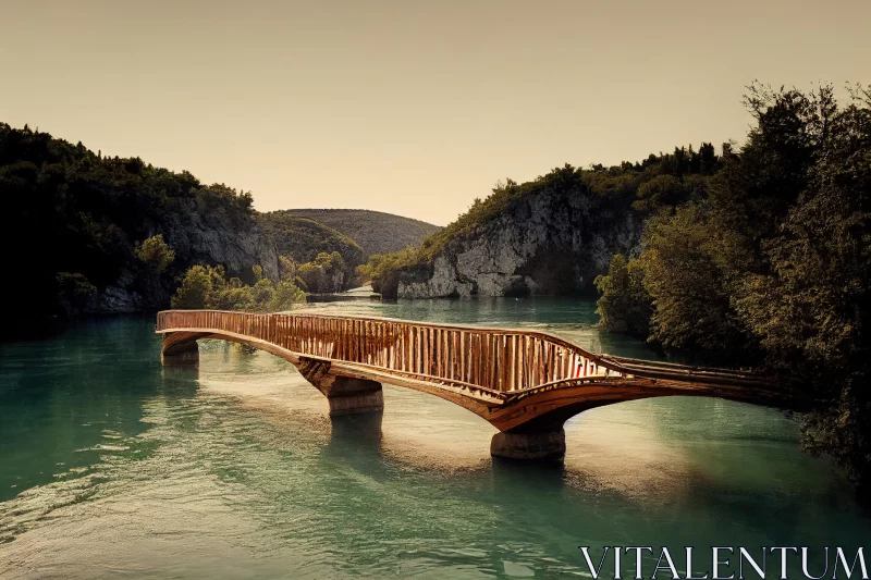 Wooden Bridge in French Countryside: Exquisite Craftsmanship AI Image