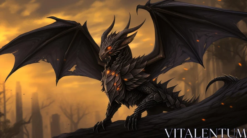 Black Dragon Digital Painting at Sunset AI Image