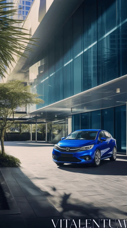 Blue Honda Civic Parked in Front of a Building - Dynamic Movement and Energy AI Image