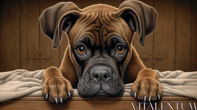 AI ART Brown Boxer Dog Portrait on Wooden Background