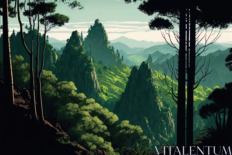 Captivating Mountain Range Painting - Traditional Chinese Landscape Style AI Image