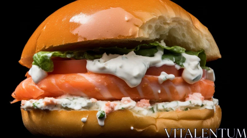 Delicious Salmon Burger on Sesame Seed Bun AI Image