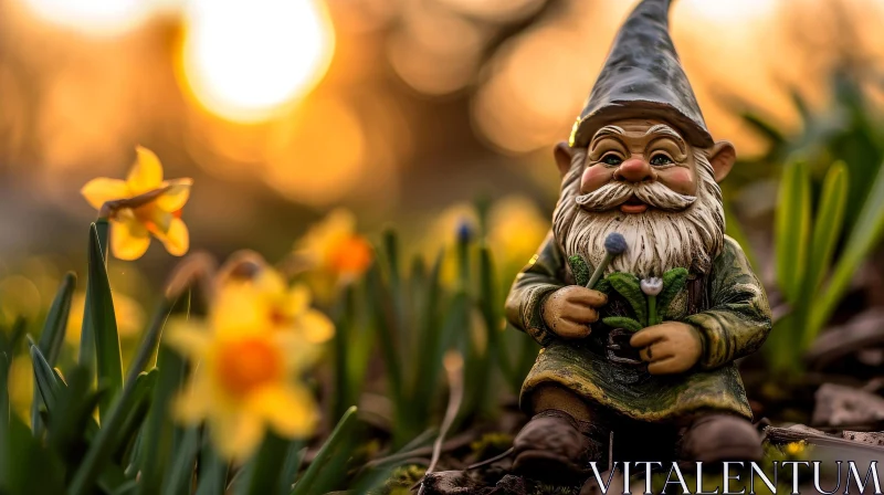 Enchanting Garden Gnome on Moss Bed AI Image