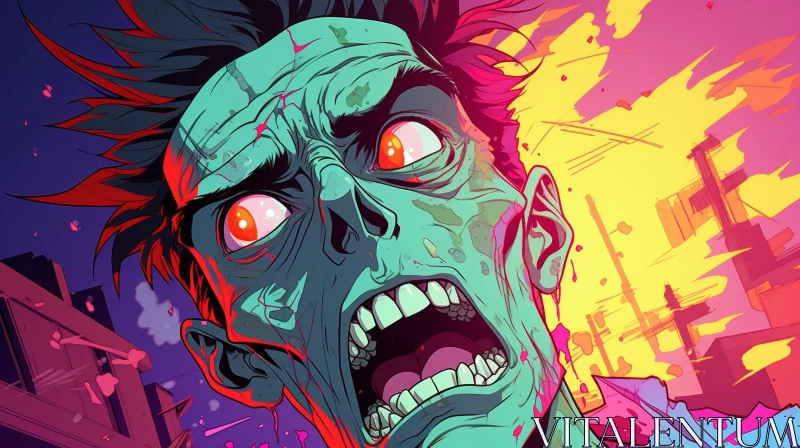 Menacing Zombie Digital Painting in Comic Style AI Image