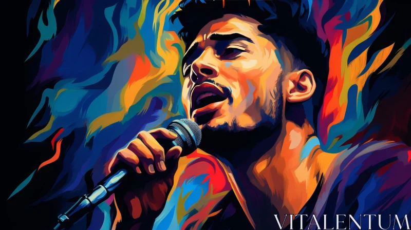 Passionate Male Singer Digital Painting AI Image