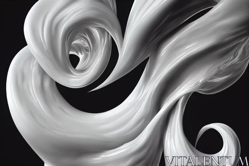 Abstract White Swirling Pattern with Black Background | Liquid Metal | Three-Dimensional Effects AI Image