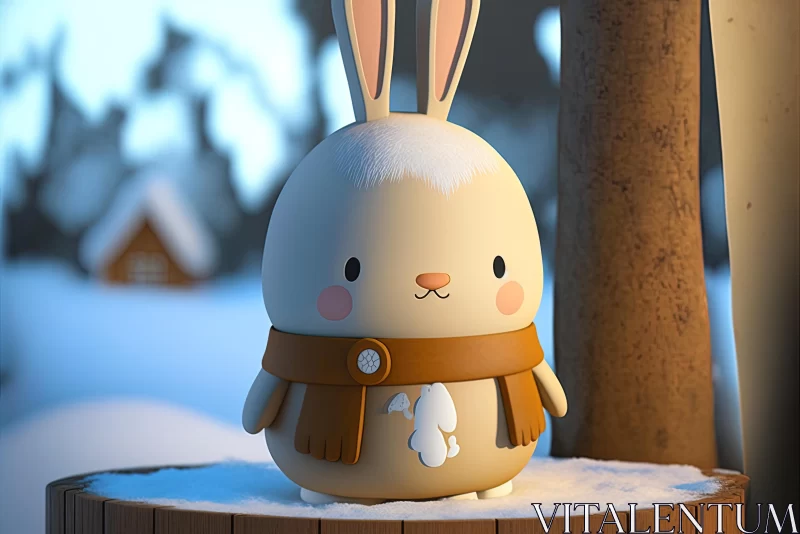 Adorable Bunny with Beard on Snowy Platform | Cinema4d Rendered Art AI Image