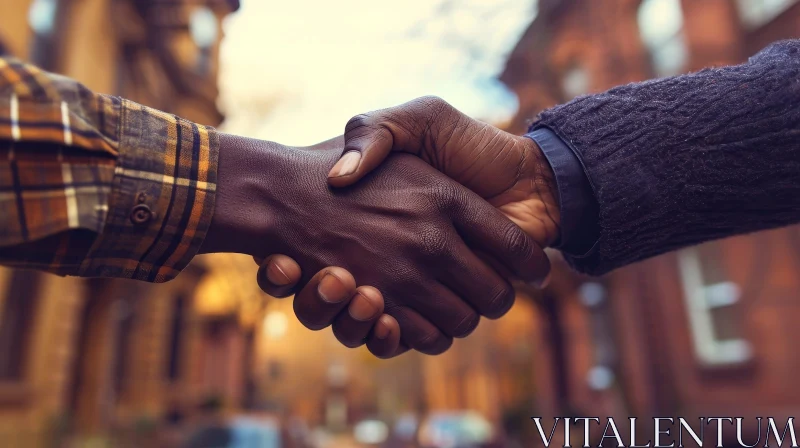 Close-Up of Diverse Men Shaking Hands Outdoors AI Image