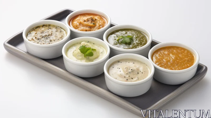 Delicious Varieties: Ceramic Bowls with Assorted Sauces AI Image